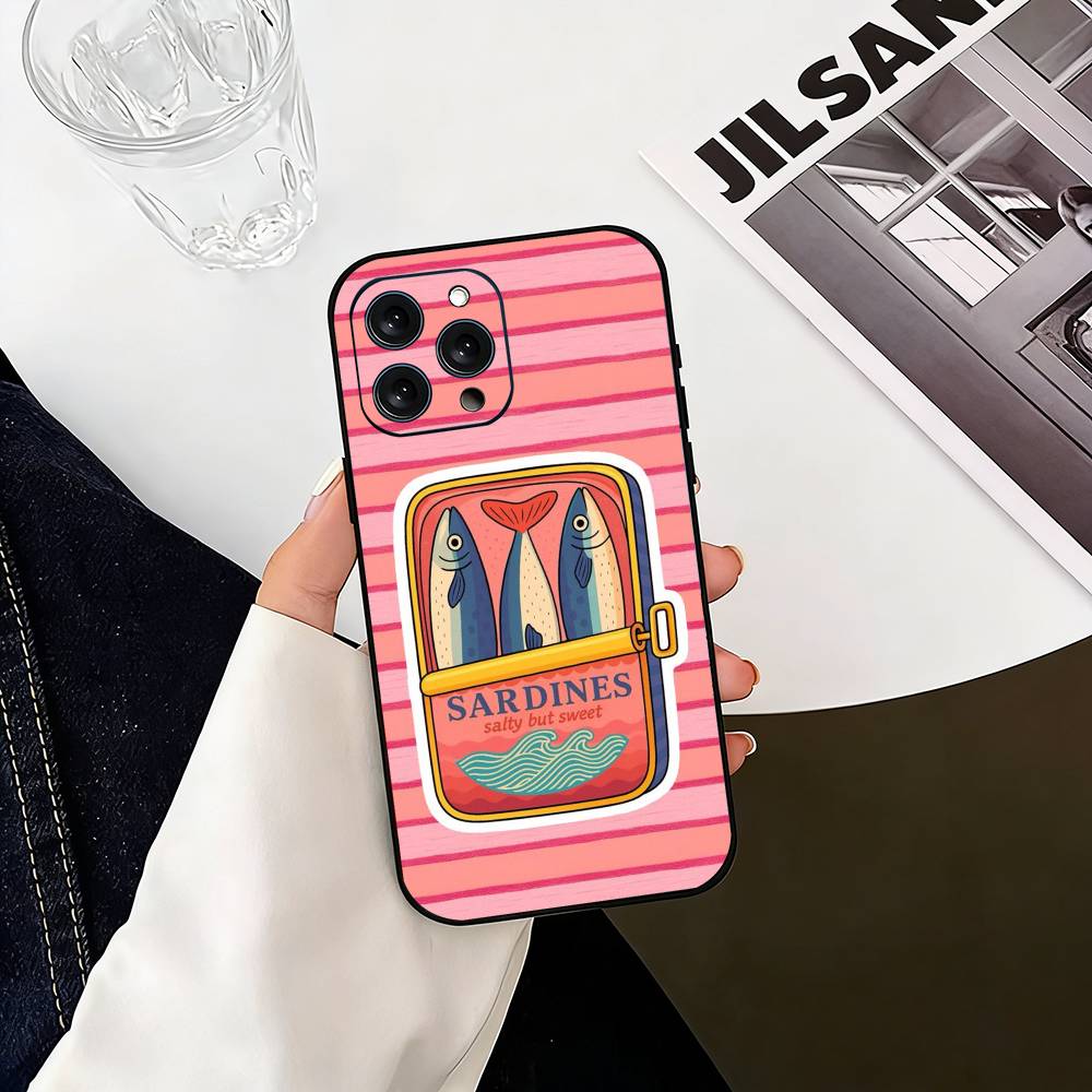 S-Sardines F-Fish Art Phone Case For iPhone 17, 16,15,14,13,12,11 Plus,Pro Max, Others Soft Black Cover