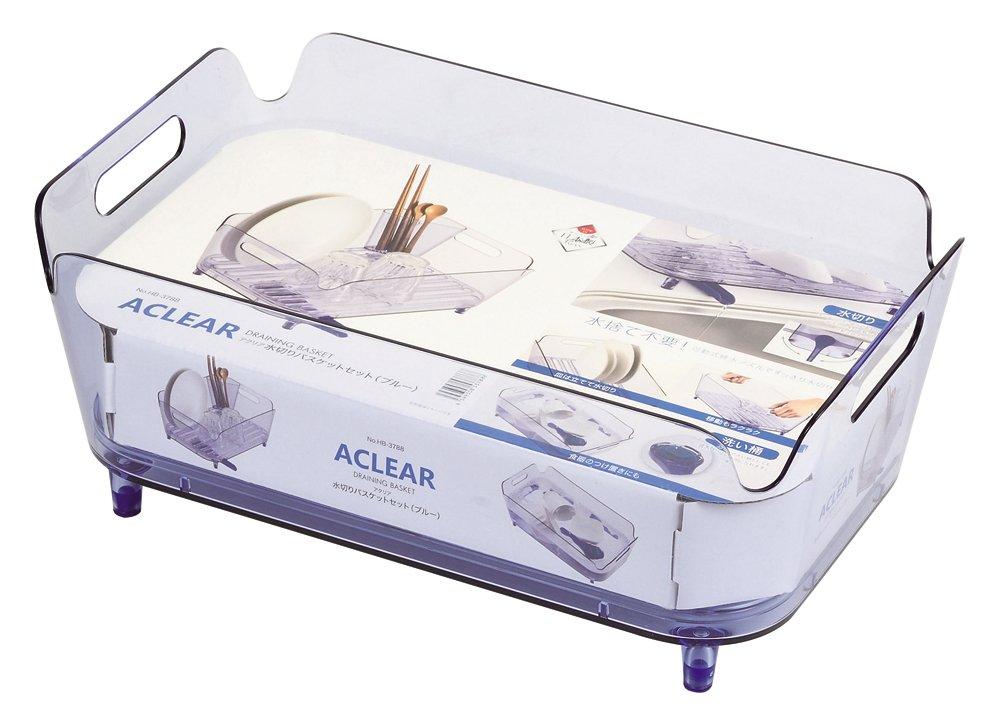 Pearl Metal Dish Drainer Rack Blue Width 38 x Depth 24 x Height 15cm Dish Drainer Basket Set Aclear (Blue) HB-3788