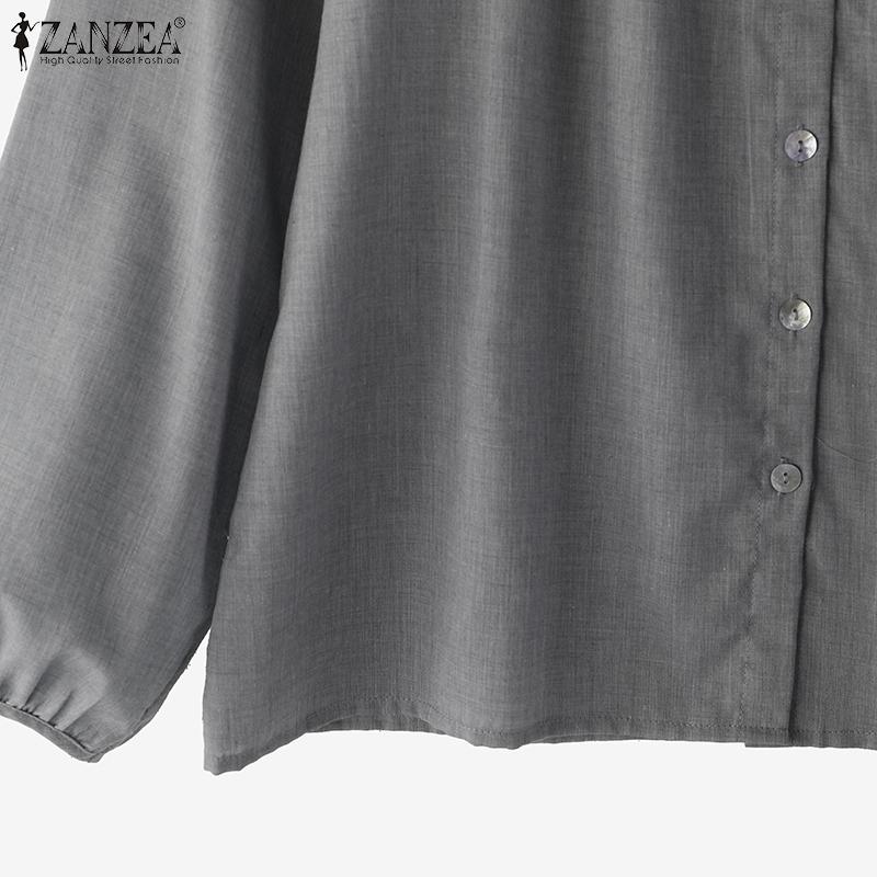 ZANZEA Women Casual Round Neck Solid Color Loose Long Sleeve Blouse