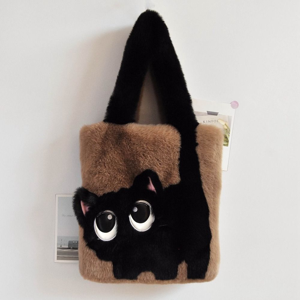 Handbag Cartoon Cat Shoulder Bag Kitten Furry Tote Bag Simple Plush Bag  Travel