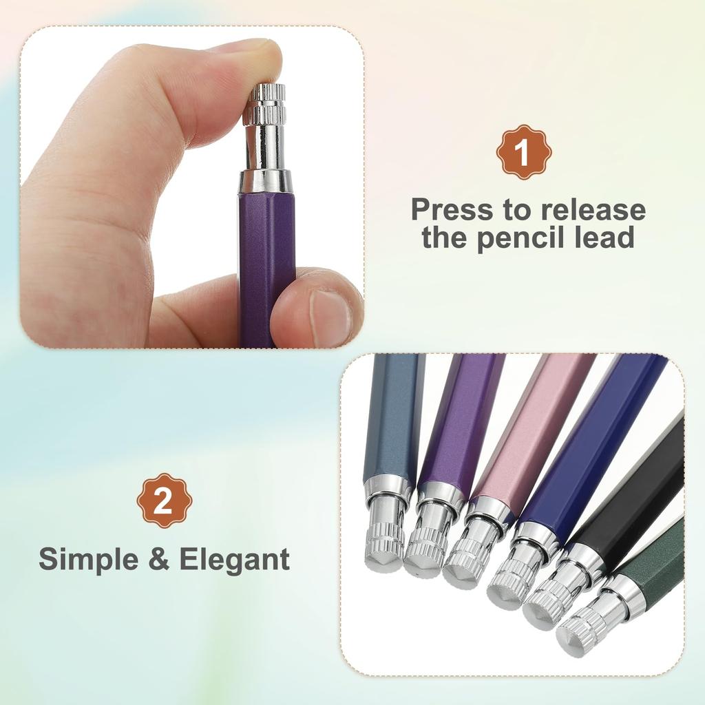 PATIKIL 4.0mm Mechanical Pencil Lead Holder, Large Automatic Holder with 20 2B Pencil Leads, for Drawing, Art, and Woodworking, Purple