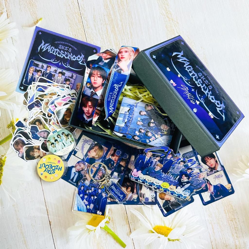 Stray Kids Magic School Gift Box, 4th Fanmeeting Merchandise Set  Lomo Cards Standee Keychain Lanyard Stickers Badge Kpop Gift for Stay Fans