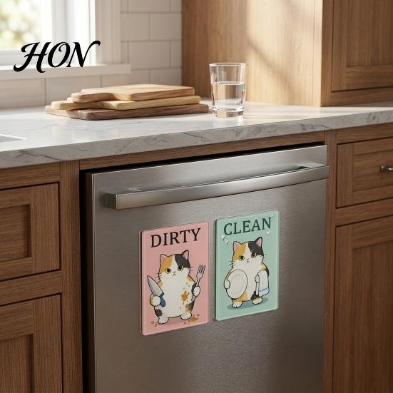 Kuchyňské Dekorace Gadgety Čistý Špinavý Myčka Nádobí Magnet, Akrylový Kreslený Zvířecí Značka, Odolný Magnetický Značka Oboustranný & Magnet pro Dekoraci