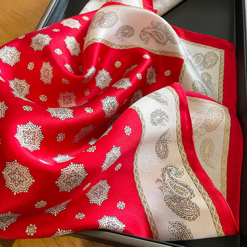 Fashion 100% Real Pure Silk Headscarf Square Satin Scarf For Women Shawl Foulard Hijab Neckerchief Bandana Print Bufanda Echarpe