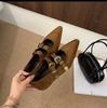Fashion Vintage Design Pointed End Women Flats Shoes Fashion Double Row Belt Buckle Shoes Ladies Outdoor Mary Jane Shoes Zapatos Mujer