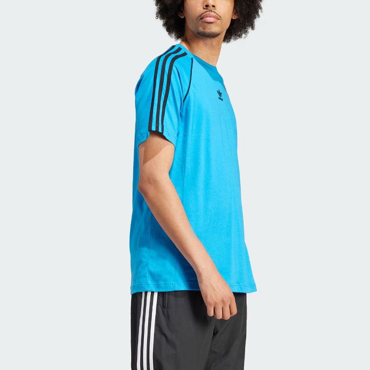 Adidas Originals Striped Color Block Crew Neck Short Sleeve T-Shirt Men Tops Blue IS2830