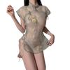 Sex Underwear Ancient Costume Cheongsam Women's Hot Perspective Classical Stand-up Collar Retro Embroidery Split Pajamas Sex Uniform