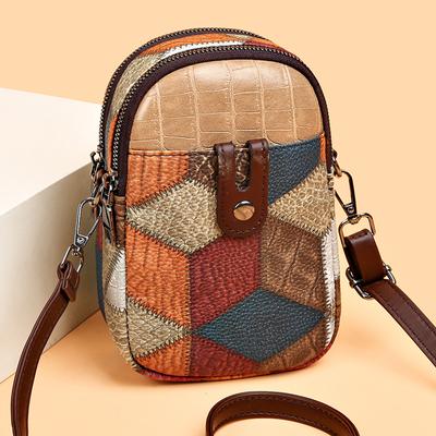 Damentasche Doppellagige Handytasche Damen Kontrastfarbe Kleine Tasche Einzelner Schulter Crossbody Plaid Farbblockierte Kleine Muttertasche