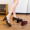 Square head red high heels thick heel 2025 new large size women's shoes medium heel retro leopard print French Mary Jane single shoes