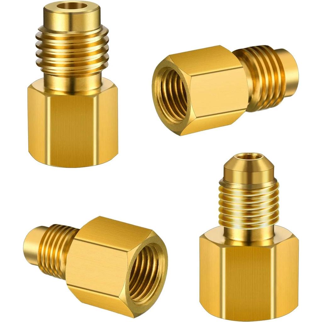 4PCS R134A Brass Refrigerant Tank Adapter To R12 Fitting Adapter 1/2" Female X 1/4" Flare Male Adaptor Valve Core Adapter