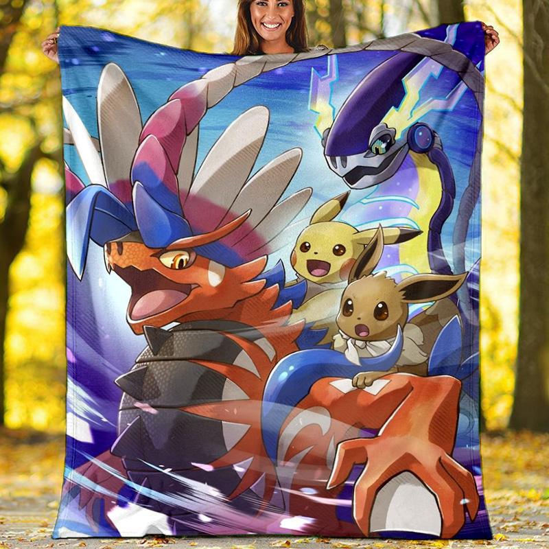 Fire Type Pokemon Team Flannel Fleece Blanket, Soft Warm Anime Monster Throw Blanket for Home, Cinderace Gift