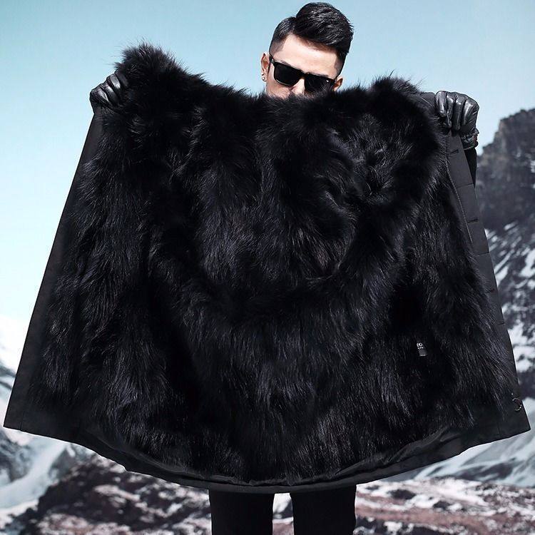 

Pie Overcome Men s Long Over Knee Winter Men s Clothing Hooded Removable Imitation Mink Liner Big Fur Collar Windbreaker Thick M Below 50kg