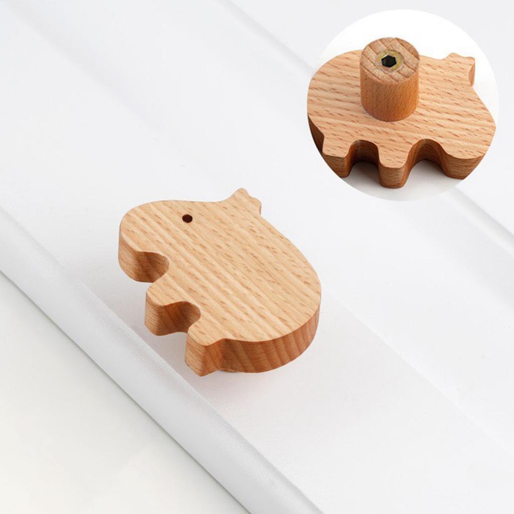 Punch-free Sticky Wooden Handle Children's Room Cartoon Cabinet Door Cabinet Drawer Single Hole Solid Wood Handle.
