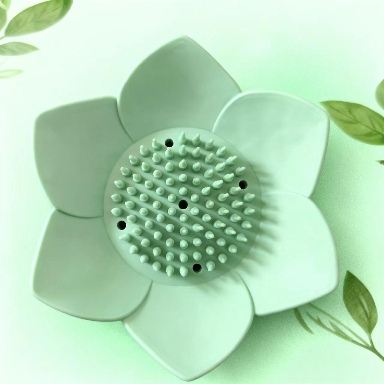 

Мыльница ручной работы «Лотос» - Универсальное нескользящее хранение для ванной с дренажем 13cm x 3cm светло-зеленый