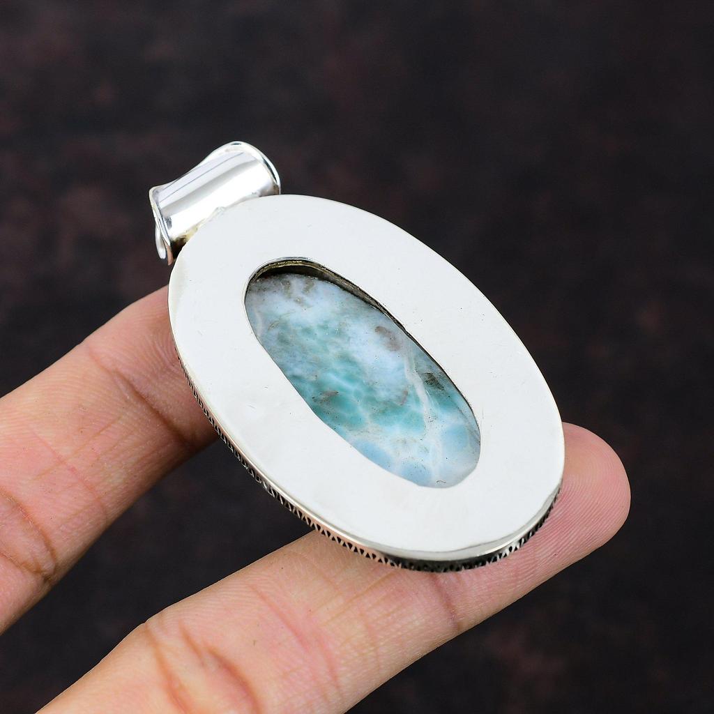 Larimar Pendant Original Gemstone Pendant 925 Sterling Silver Pendant Larimar Jewelry Handmade Vintage Pendant Boho Jewelry Gift For Wedding