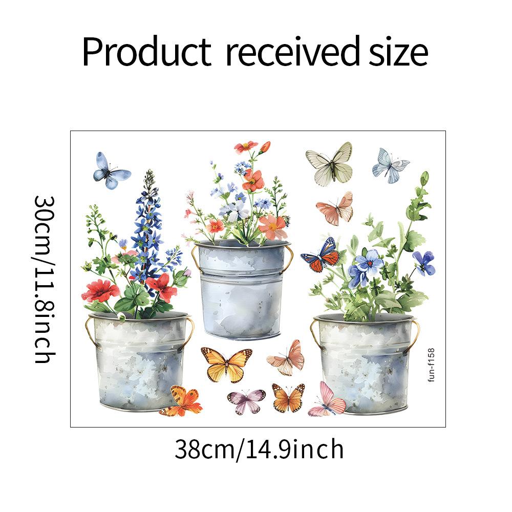 

Fun-f158 Железный Ведро Цветочный Горшок Бабочка Стеклянные Двери и Окна Домашний Ландшафтный Дизайн Наклейки На Окна УФ Статика 30*38CM/fun-f158 uv