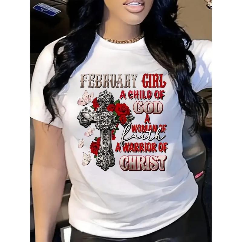 

European sizes February birthday spring and summer new February birthday girl rose butterfly cross combination pattern print 4XL
