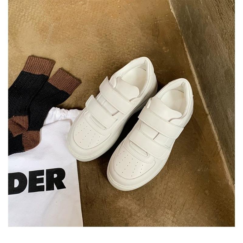 Cowhide version~ thick-soled leather Velcro little white shoes women's new height-increasing casual muffin sports shoes versatile board shoes