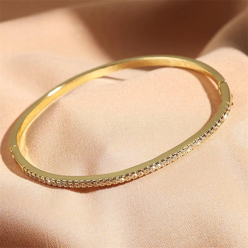 Simple Micro-inlaid Cubic Zirconia Bangle for Women Fashion Geometric  Bracelets Wedding Party Jewelry