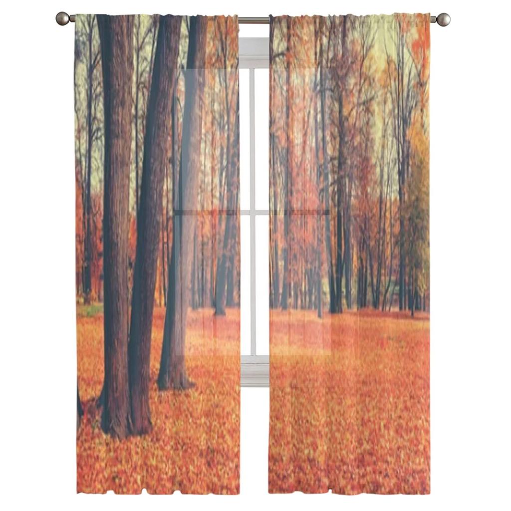 Beautiful Autumn Landscape Sheer Curtains Bedroom Voile Curtain Living Room Window Sheer Curtains Kitchen Tulle Drapes