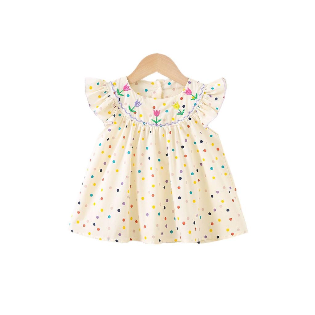 Summer New Girls Polka Dot Princess Dress With Embroidered Collar Cute Casual Party Wear