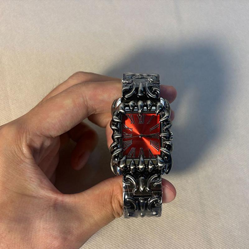 Klaauwvormig Vierkant Gotisch Kwarts Horloge Unisex Armband Polshorloge Retro Cool voor Jubileumcadeau voor Koppels Geliefden
