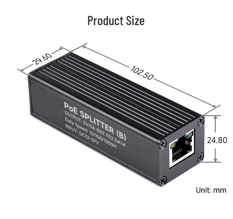 5V/5A Industrial Gigabit PoE Splitter with Type-C/DC Interface & MPS Chip