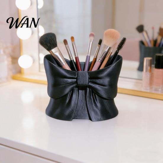 Durable Pen Cup Bow Holder 3D Printed Cute Pencil Cosmetic Brush Organizer Desktop Makeup for School Home Office Supplies Satin Texture