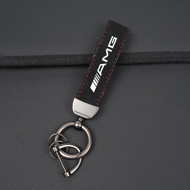 Car Key Ring Pendant Carbon Leather / Suede Keychain For Mercedes Benz AMG GLE GLS CLA CLE GLC CLS GLA W223 W213 Tire Valve Cap MO1