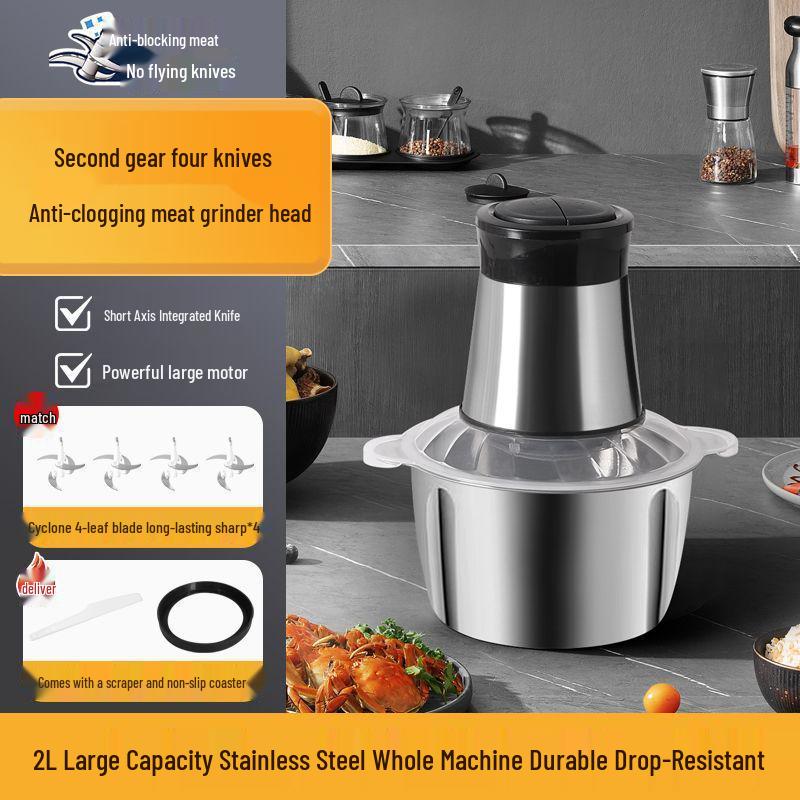 Stainless Steel Electric Meat Grinder and Multi-Functional Food Processor: Mixer, Dough Kneader, Juice Extractor, and High-Power Meat Mincer