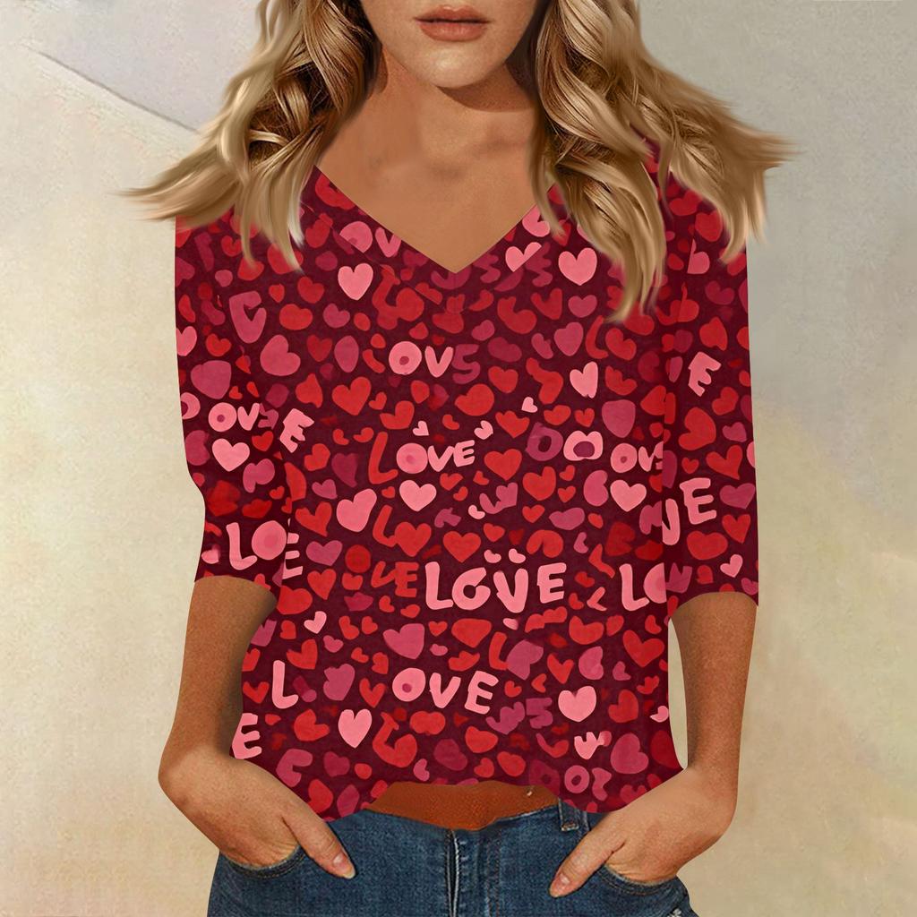Women's T Shirt Print 3/4 Sleeve Daily Weekend Fashion Basic V- Neck Regular Top