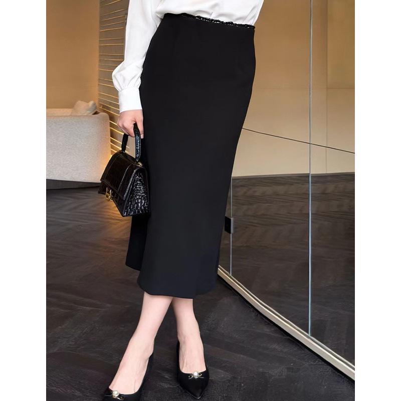 Rongtai Elegante Hoge Taille Rechte Rok met Kantafwerking en Achtersplit - Damesmode 2026