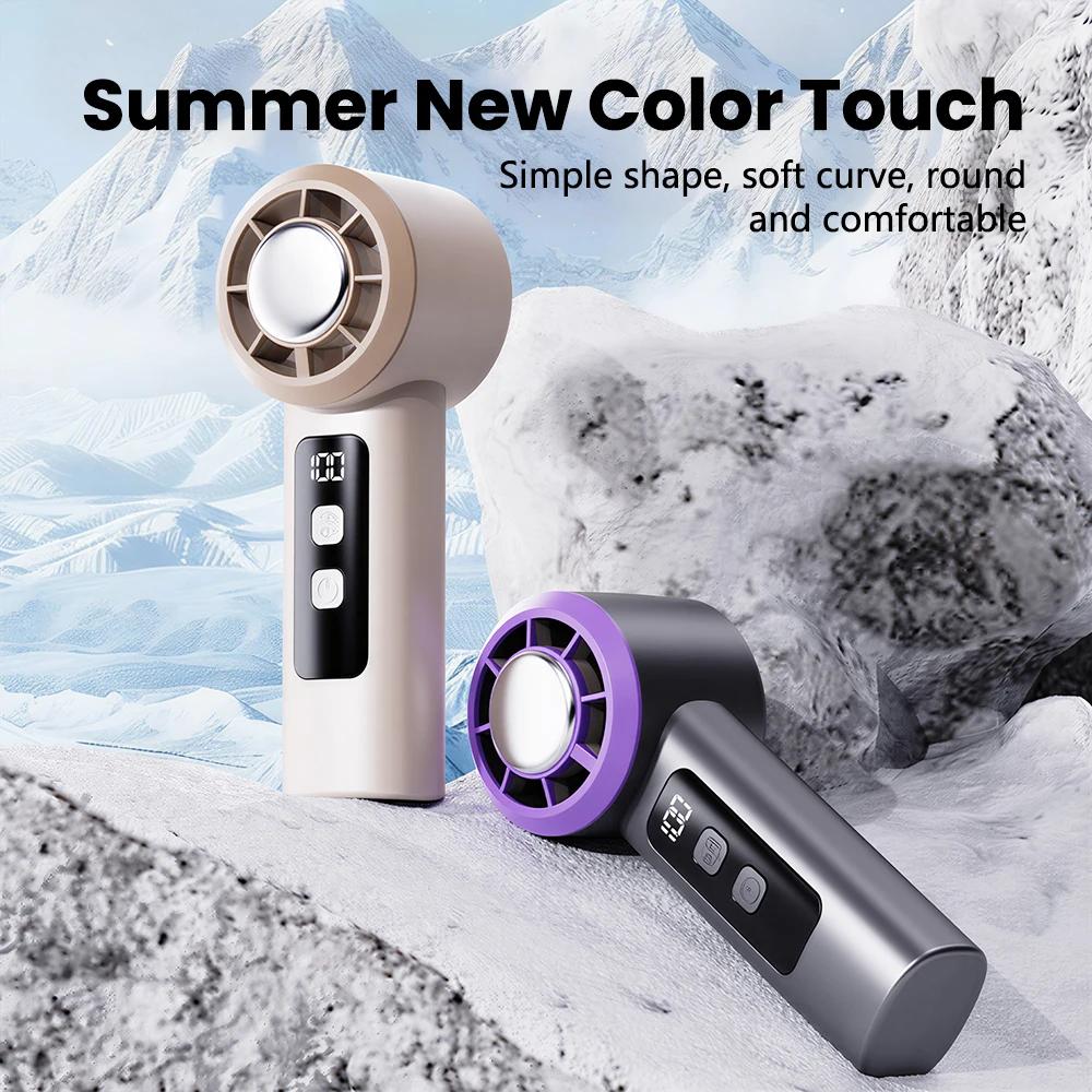 Handheld Mini High-Speed Turbine Fan with Ice Compres 100-Speed Wind Stepless Speed Adjustment LED Display Portable Cooling Fan