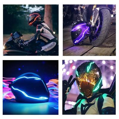 Luz de capacete de motocicleta, sinalização noturna para capacete 4 em 1, luz EL, 3 modos, faixa de luz LED para capacete, kit de acessórios de decoração