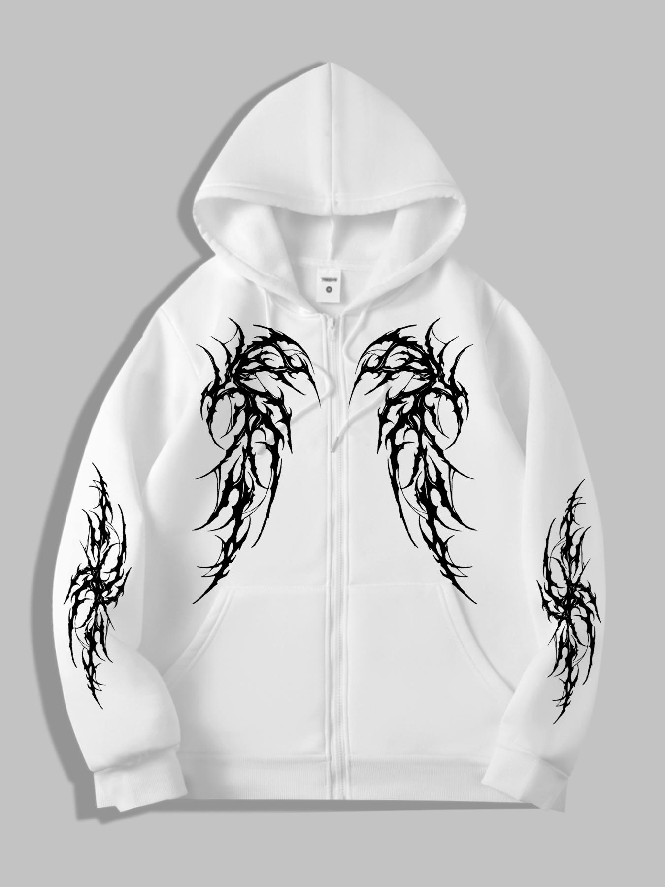 

Mens Zip Up Hoodie - Sweatshirts for Men Y2K Vintage Long Sleeve Sweatshirt Streetwear Pullover with Pocket XXL білий