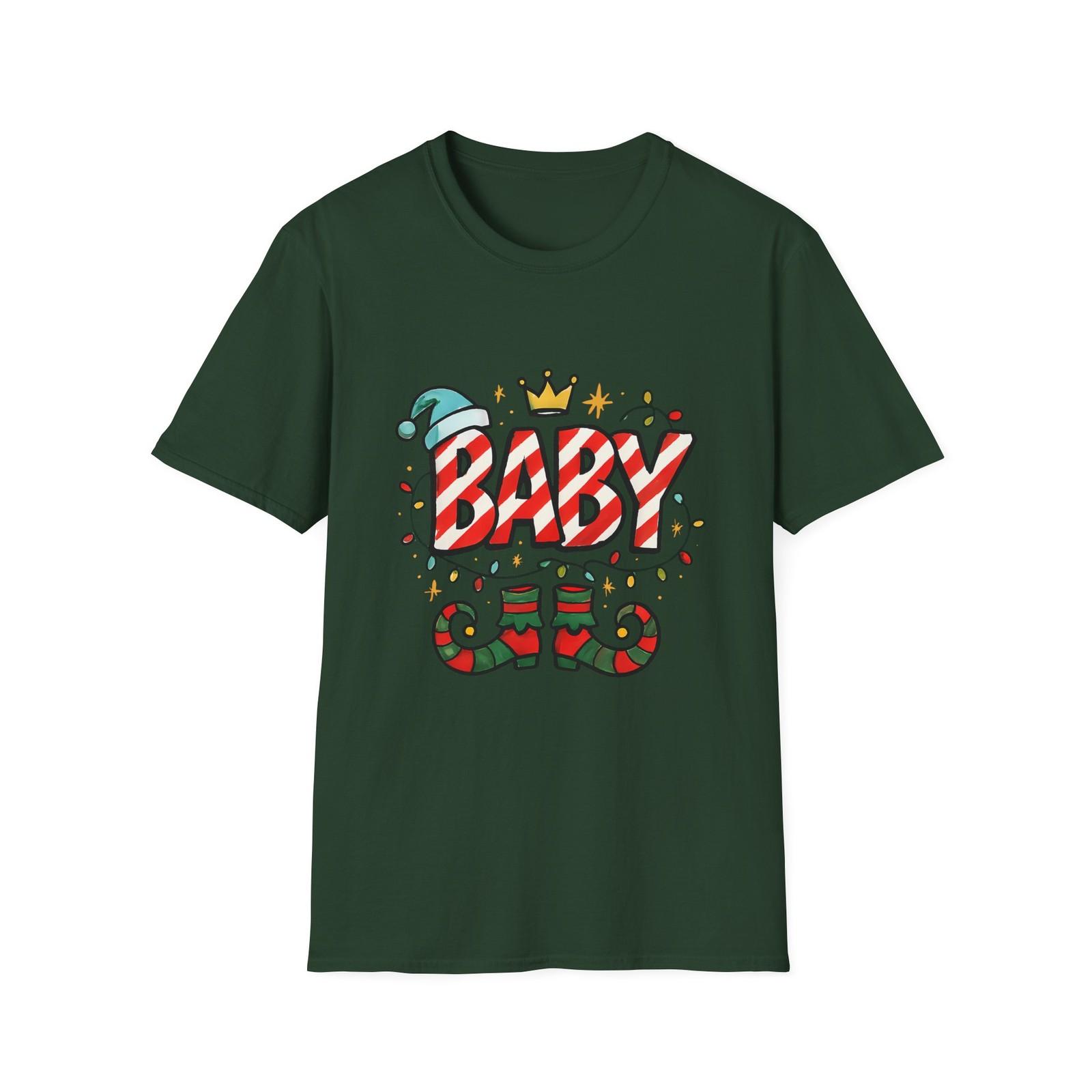 Unisex Softstyle T-Shirt Mens Womens Tees Top BABY Bubble Letters Elf Crown Lights Christmas Holiday 2XL