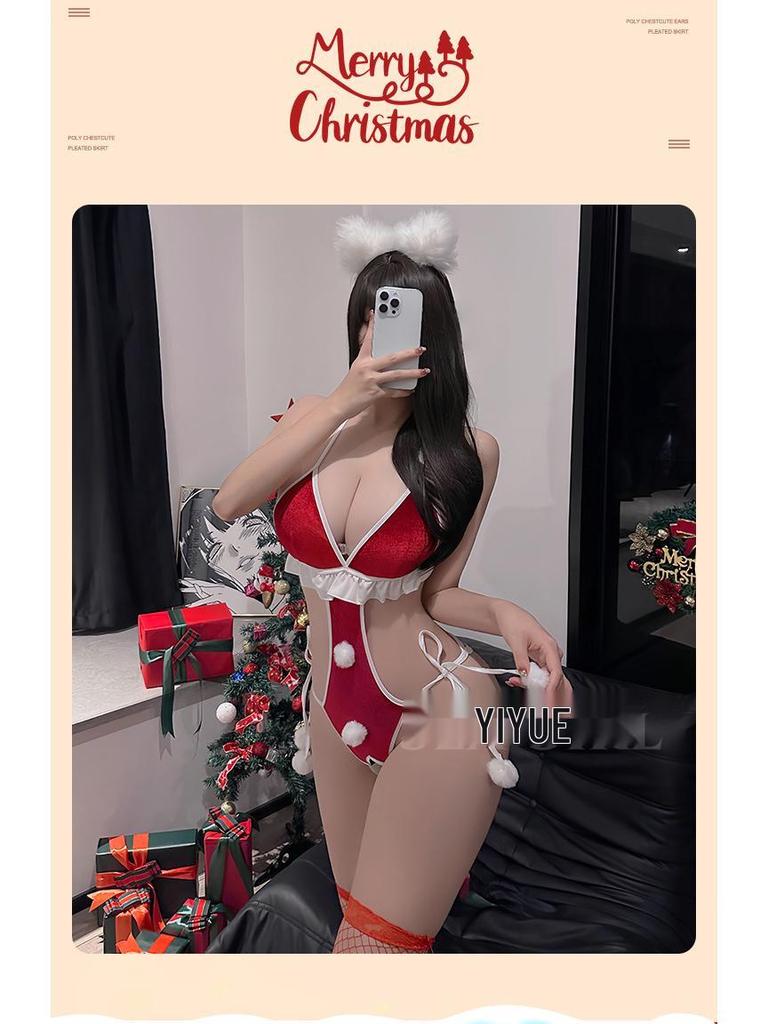 Yi Yue Sexy Christmas Lingerie Set - Open Crotch Bodysuit Pajama 8841