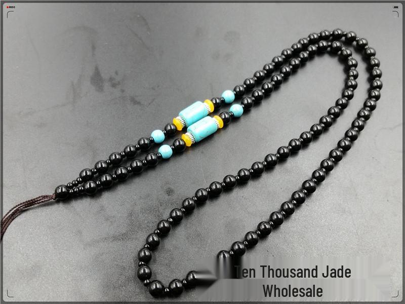 Black Obsidian Round Bead Necklace Cord, 6mm Extended Hanging Style Length 60-64cm