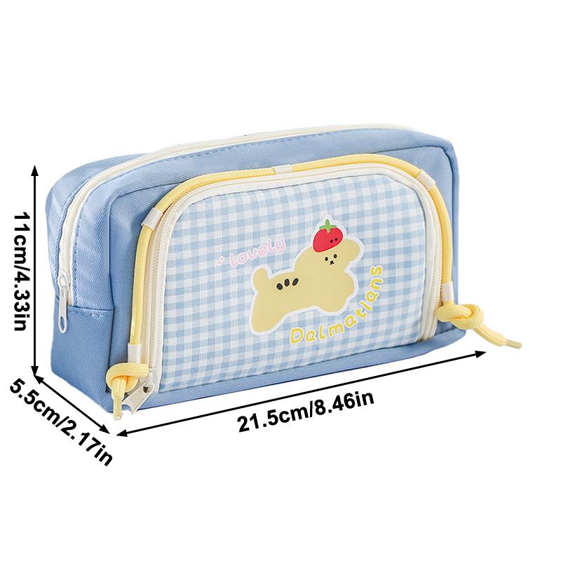 Retro Plaid Cute Dog Pencil Case – Large Capacity Kawaii Accessories Supplies Organizer – Trendy Pen Pouch