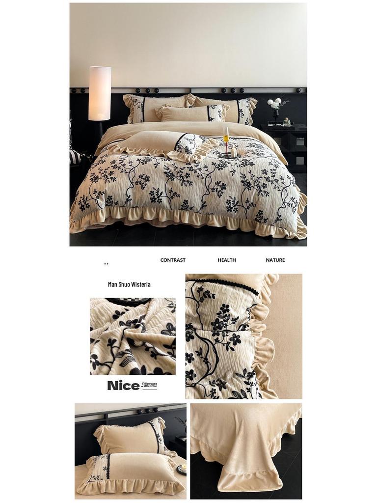 Ultra-Thick Warm Autumn/Winter Velvet Carved 4-Piece Bedding Set - Class A, Anti-Static, Ideal for Mother and Baby.