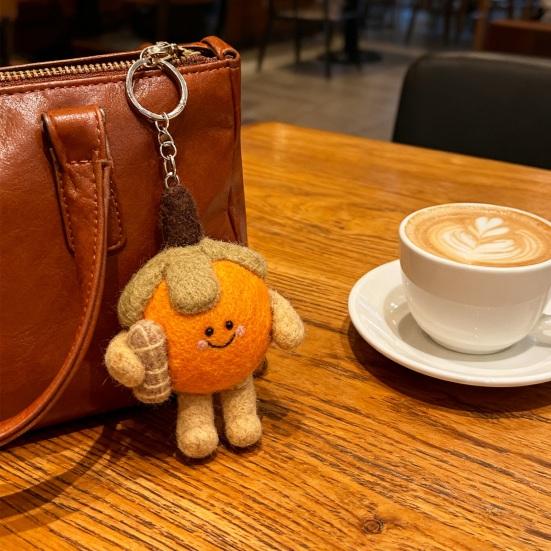 Handmade Wool Felt Keychain Persimmon Peanut Figurine Bag Charm with Smile