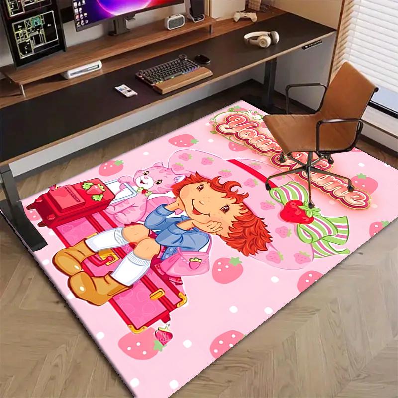 Princess Strawberry Design Area Rug Personalized Name- Non-Slip, Soft & Cozy Floor Mat for Living Room, Office - Indoor/Outdoor Carpet
