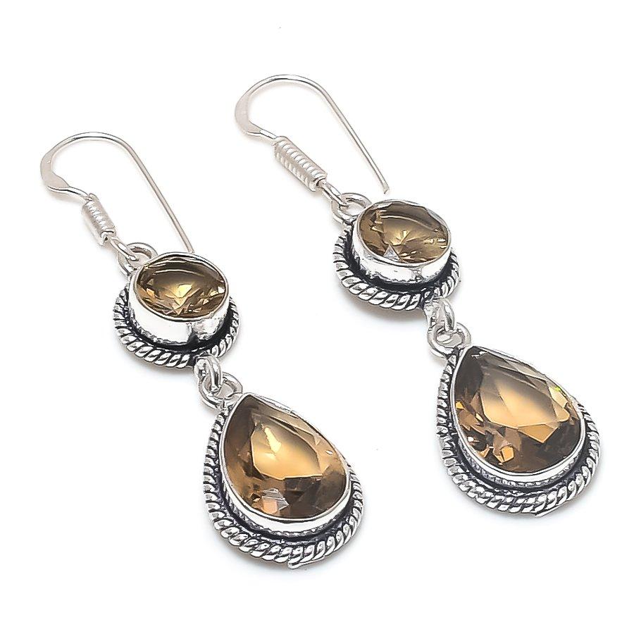 

Дымчатый Топаз Драгоценный Камень Серьга из Стерлингового Серебра 925 пробы 2,17