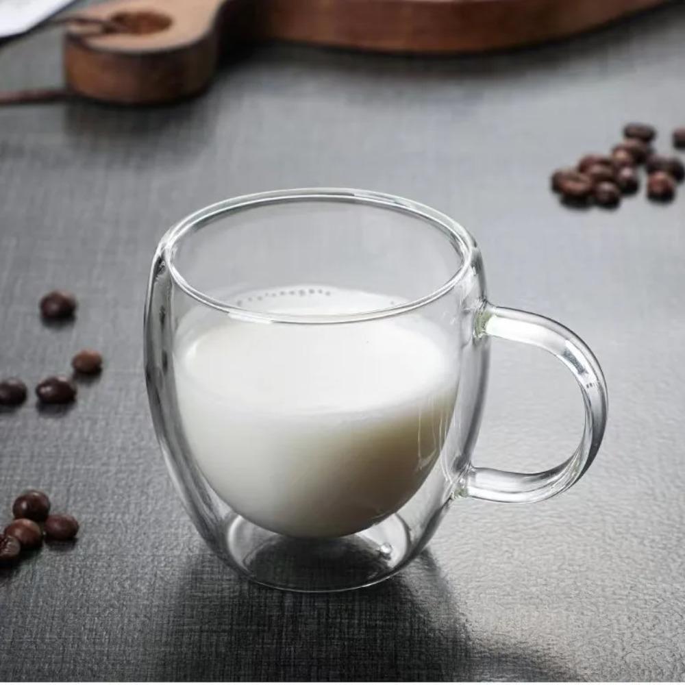 

2 шт. Кружка из стекла с двойными стенками, термоизолированная, прозрачная, ручной работы, для чая, напитков, МИНИ-стаканы для виски, кофейная кружка с ручкой 2pcs