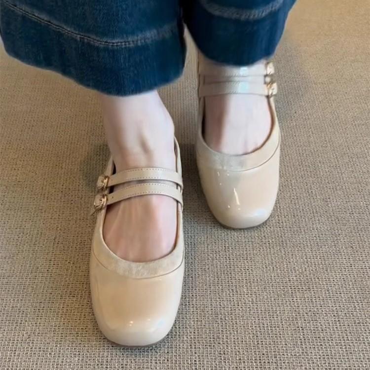 Soft leather version~ Soft leather flat-bottomed French temperament round head one-word buckle Mary Jane shoes women's retro shallow mouth ballet s