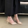 Fashion Summer Shoes Mesh Sandals Women with A Pointed and Stylish Style, Slim Heels, High Heels, and Shallow Mouth Sandals At The Back