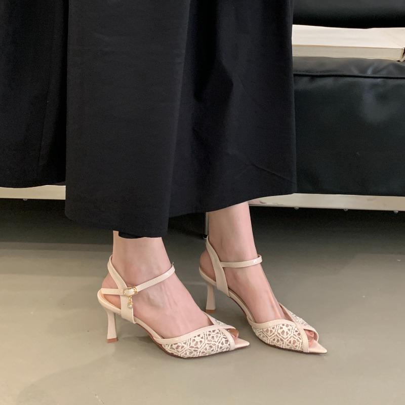 Fashion Summer Shoes Mesh Sandals Women with A Pointed and Stylish Style, Slim Heels, High Heels, and Shallow Mouth Sandals At The Back