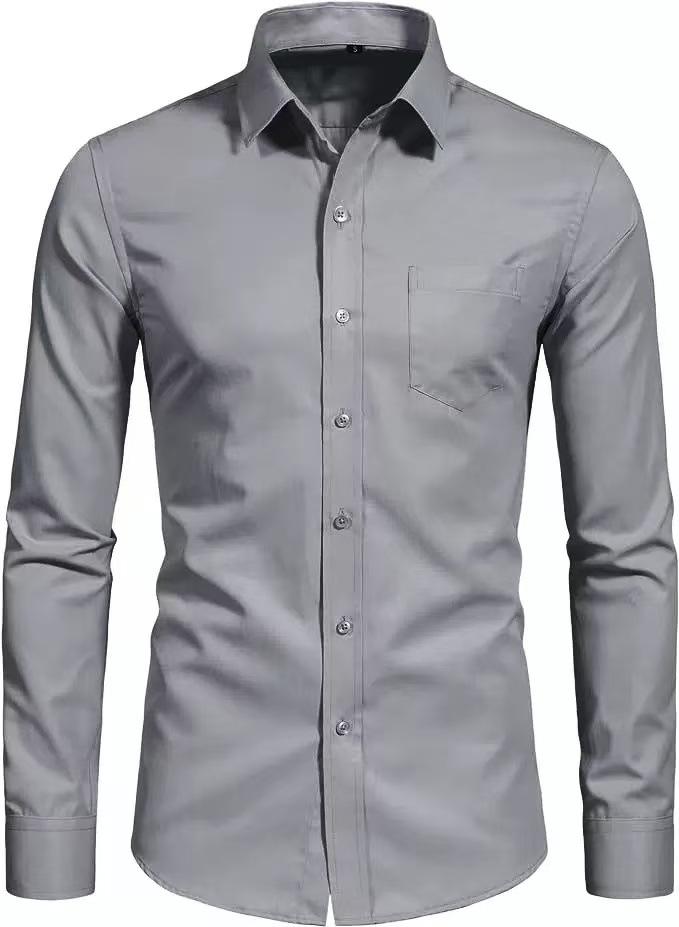 Men S Long Sleeve Solid Color Stretch Wrinkle Resistant Casual Business Shirt S
