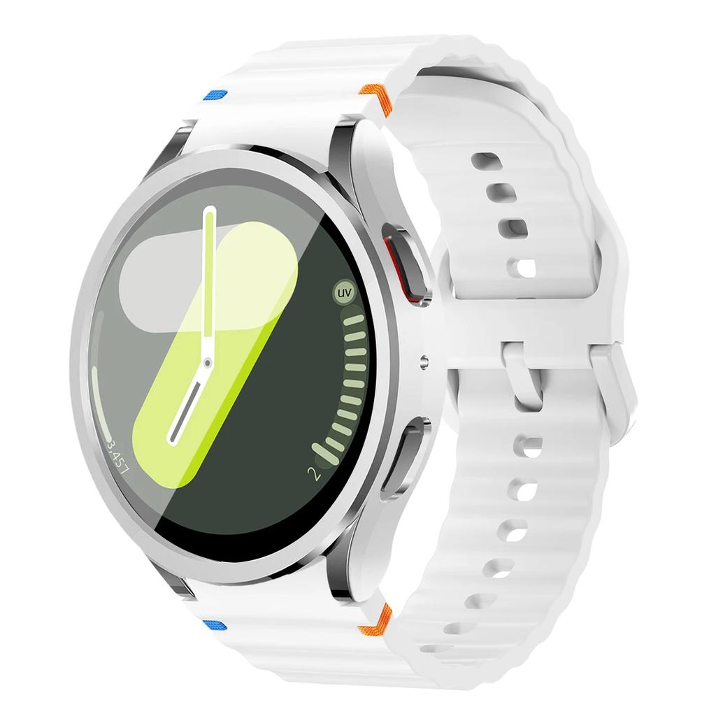 Boîtier+Bracelet pour Samsung Galaxy Watch7 40mm 44mm Bracelet en Silicone Bracelet Film de Protection d'Écran en Verre Trempé Coque Bumper en TPU