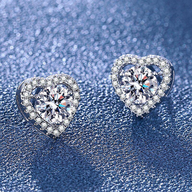 Simulated Diamond Heart Earrings for Women In S925 Sterling Silver with Zirconia Six-Prong Setting
